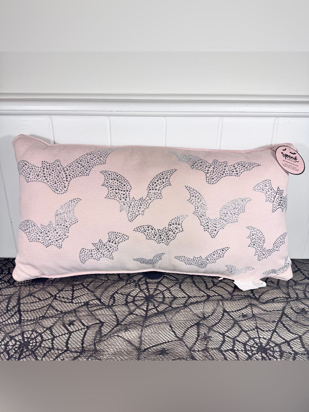 NEW Spooktakular Bedazzled Bats Halloween Pillow